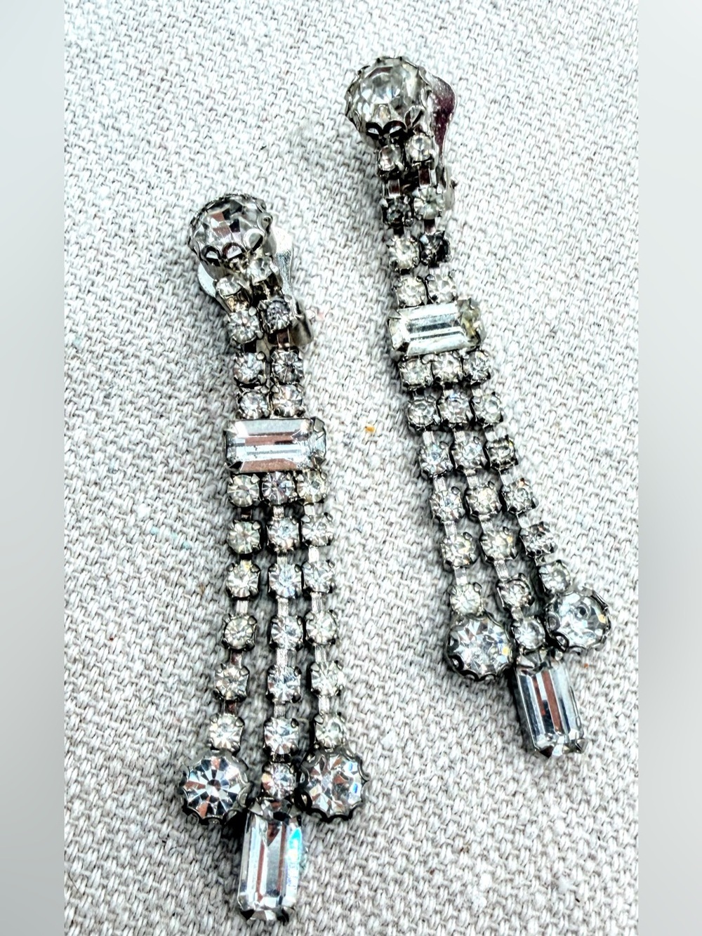 Silver Crystal Drop Earrings - Clear Rhinestone Dangle